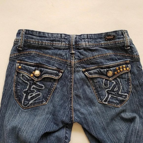 Ecko Red Women’s Jeans Low Rise Straight Stone Embroidered Pockets 3/4 - Picture 6 of 12